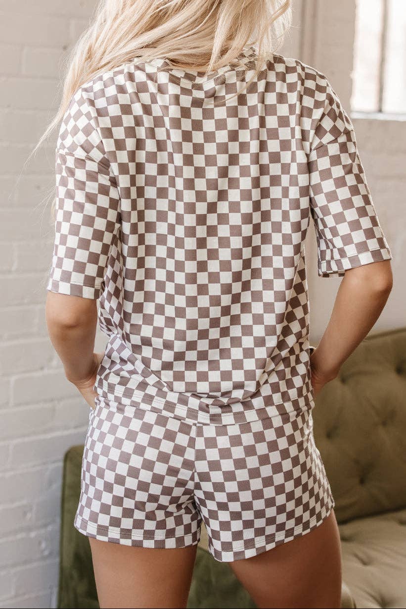 Brown Checker Top and Shorts Set