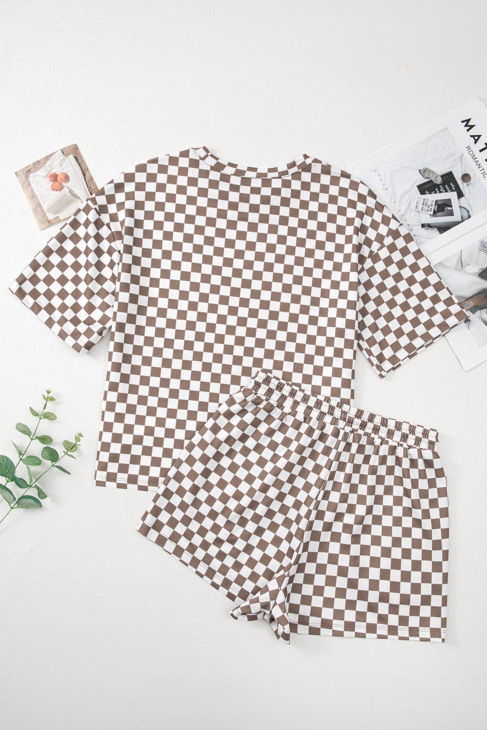 Brown Checker Top and Shorts Set