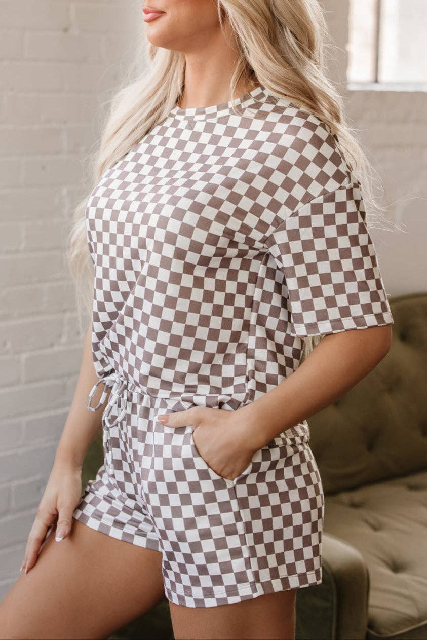 Brown Checker Top and Shorts Set