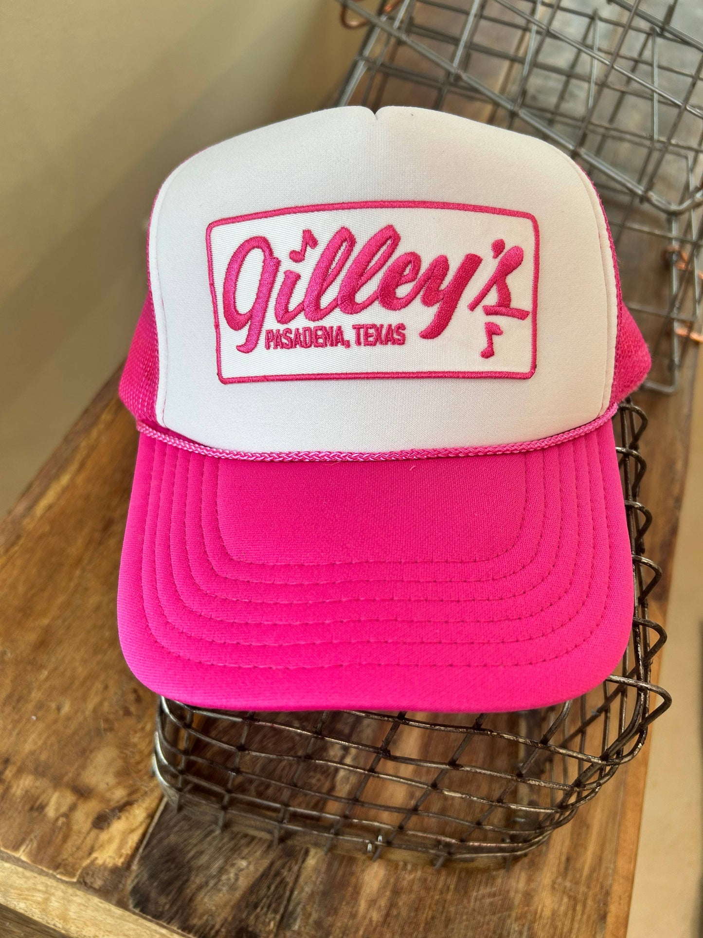 Pink Gilley's Patch on White and Pink Foam Trucker |Official