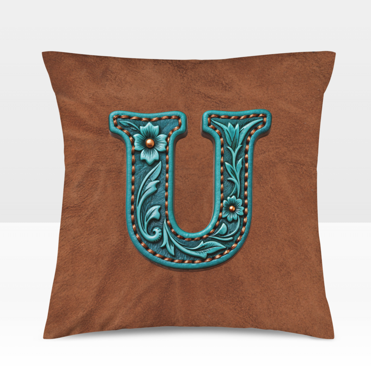 Velvety Soft Western Tooled Initial Personalized Pillow Cover Made in America