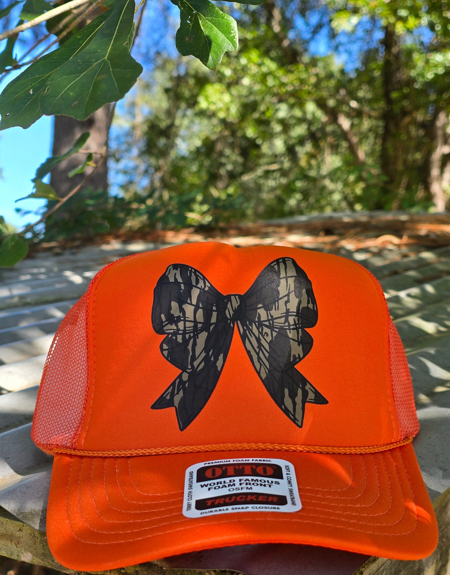 ๐งก Hunter Orange & Camo Bow Trucker Hat ๐ฆ
