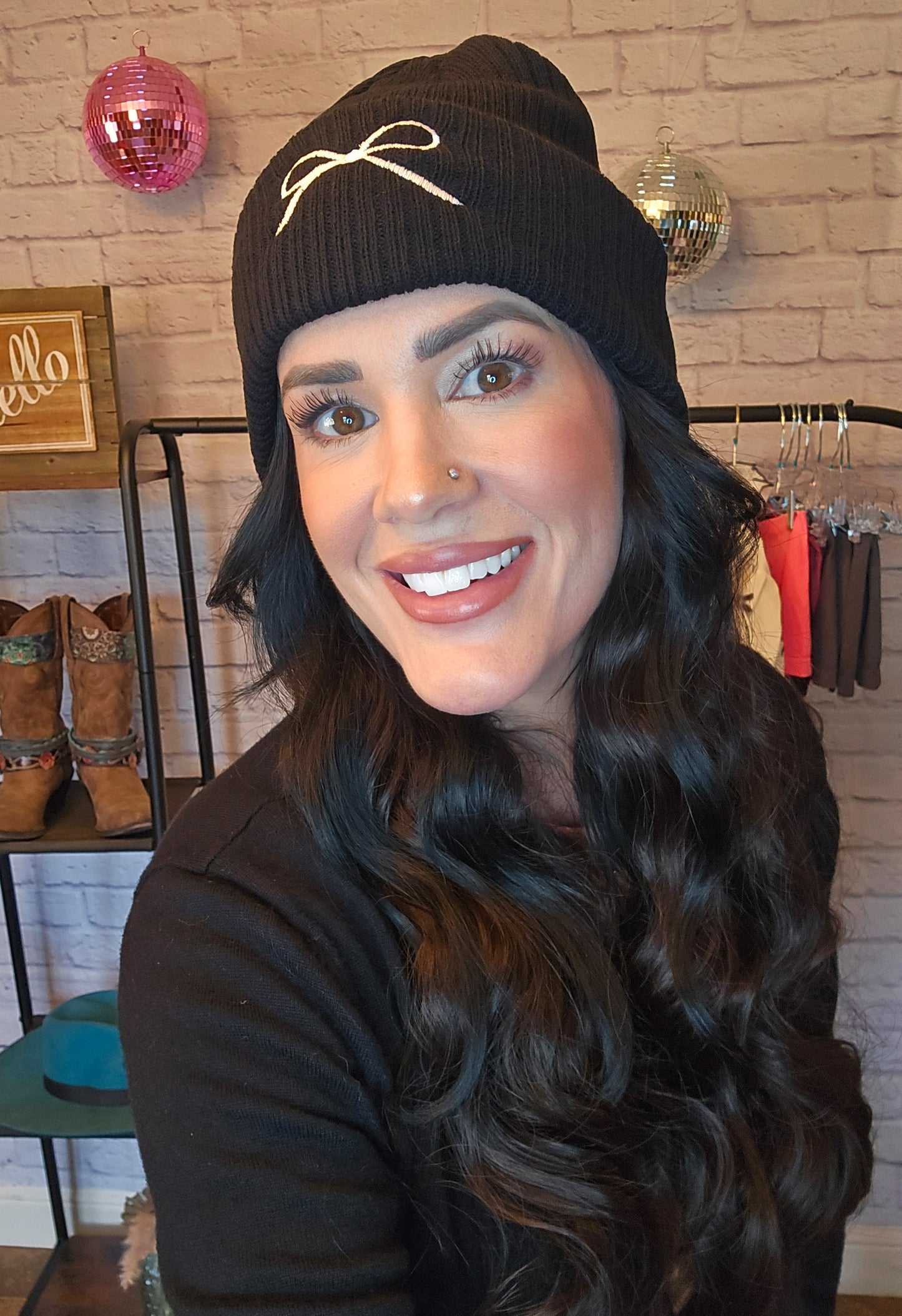 Coquette Bow Embroidered Knitted Beanie