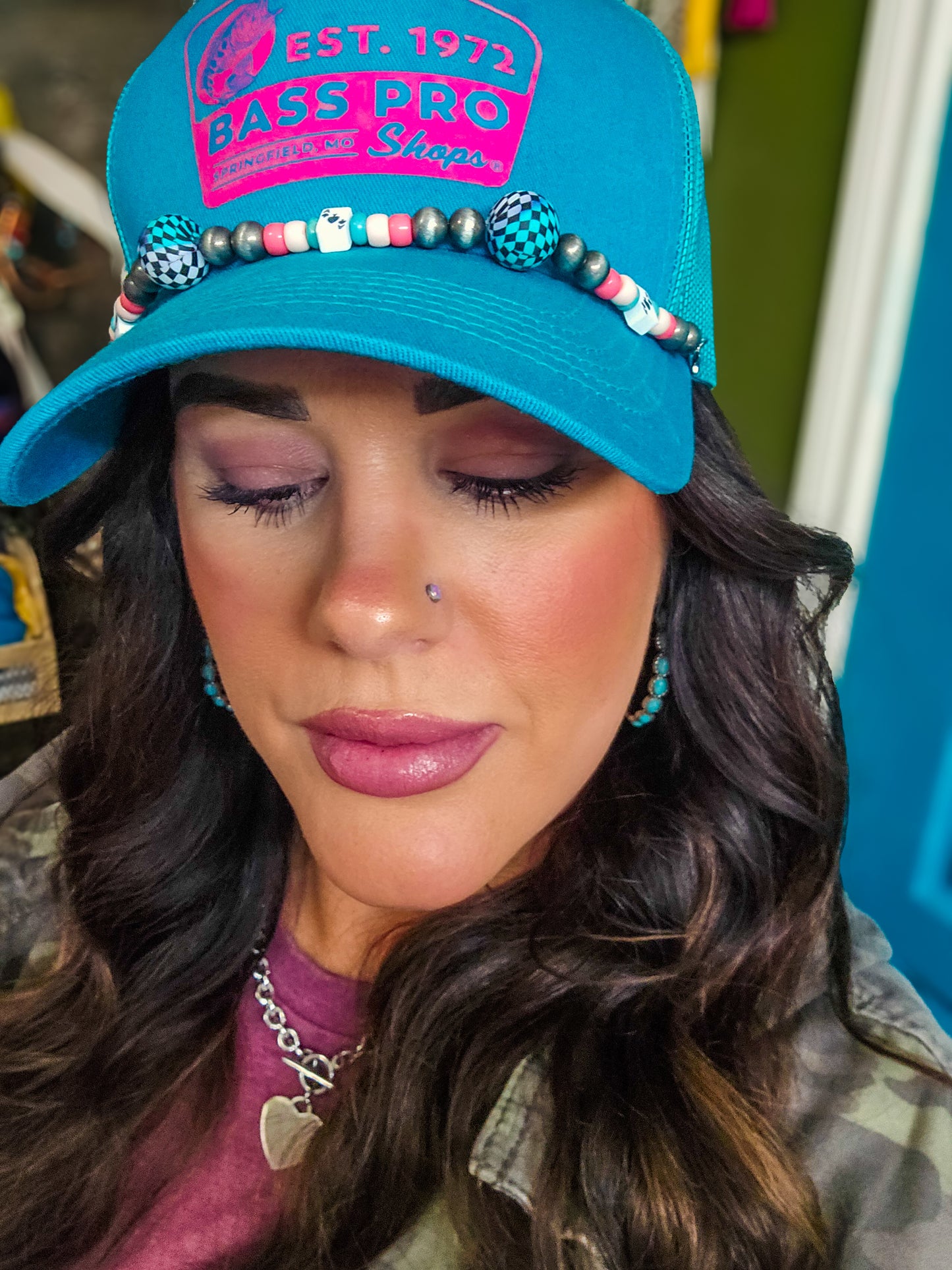 Checkered Ball Poker Navajo Bead Trucker Cap Chain