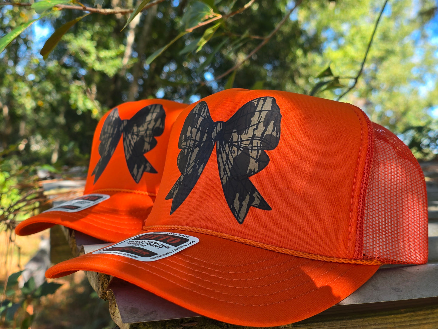 ๐งก Hunter Orange & Camo Bow Trucker Hat ๐ฆ