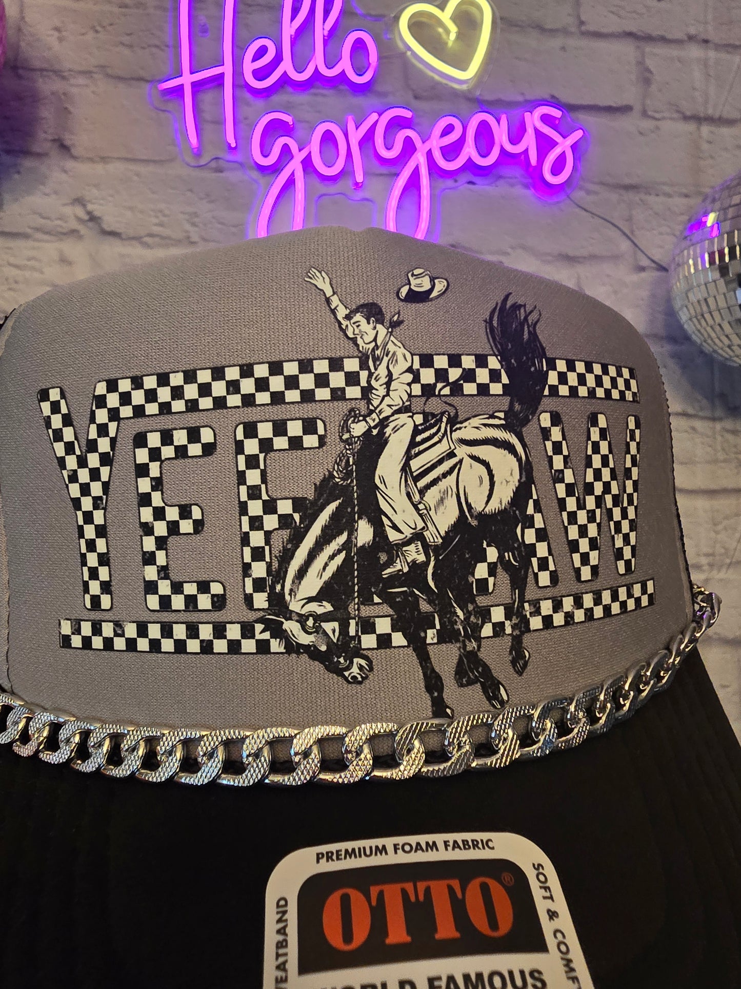 Checkered Yeehaw Graphic Trucker Hat