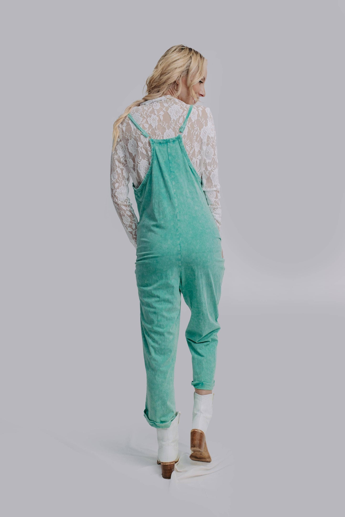 Acid Washed Jumpsuit - Turquoise