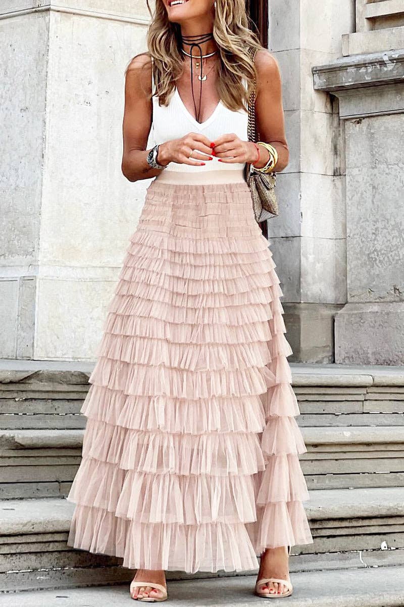 Mccolin - Layered Ruffle Maxi Skirt
