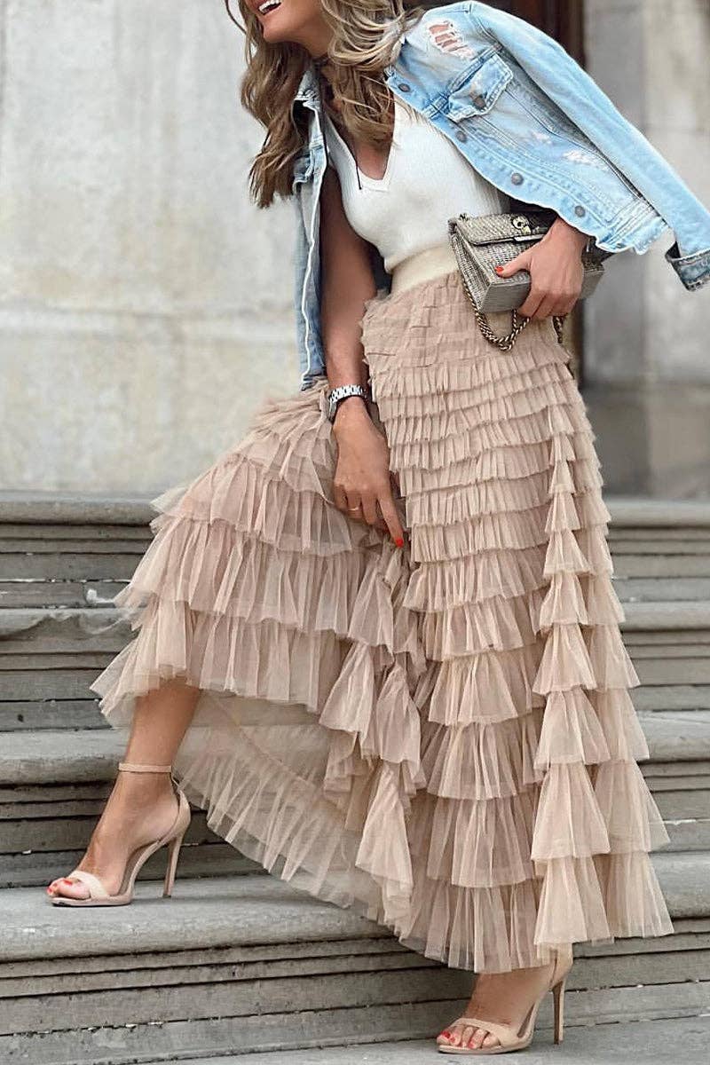 Mccolin - Layered Ruffle Maxi Skirt