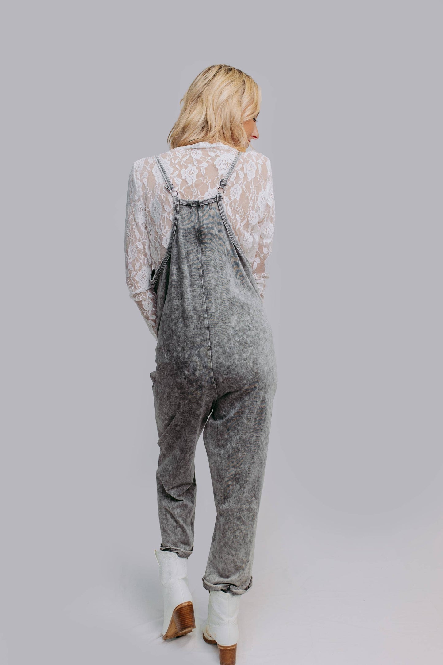 Acid Washed Jumpsuit - Gray