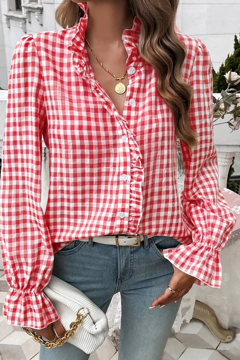 Mccolin - Ruffled Gingham Check Blouse