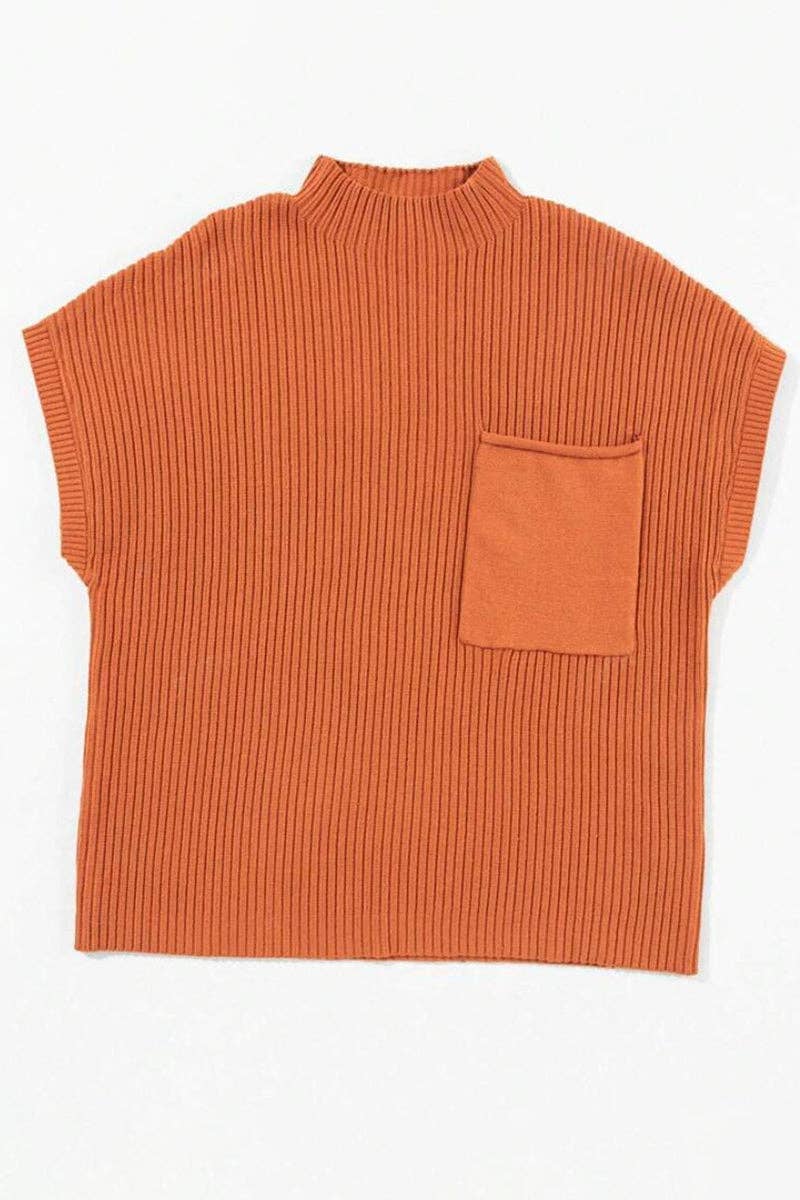 Mccolin - Ribbed Short-Sleeve Mock Neck Sweater