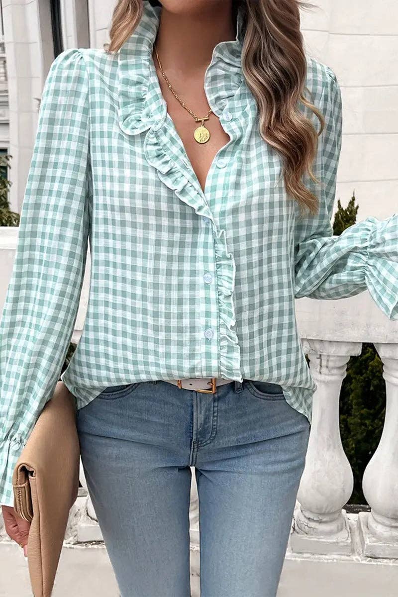 Mccolin - Ruffled Gingham Check Blouse