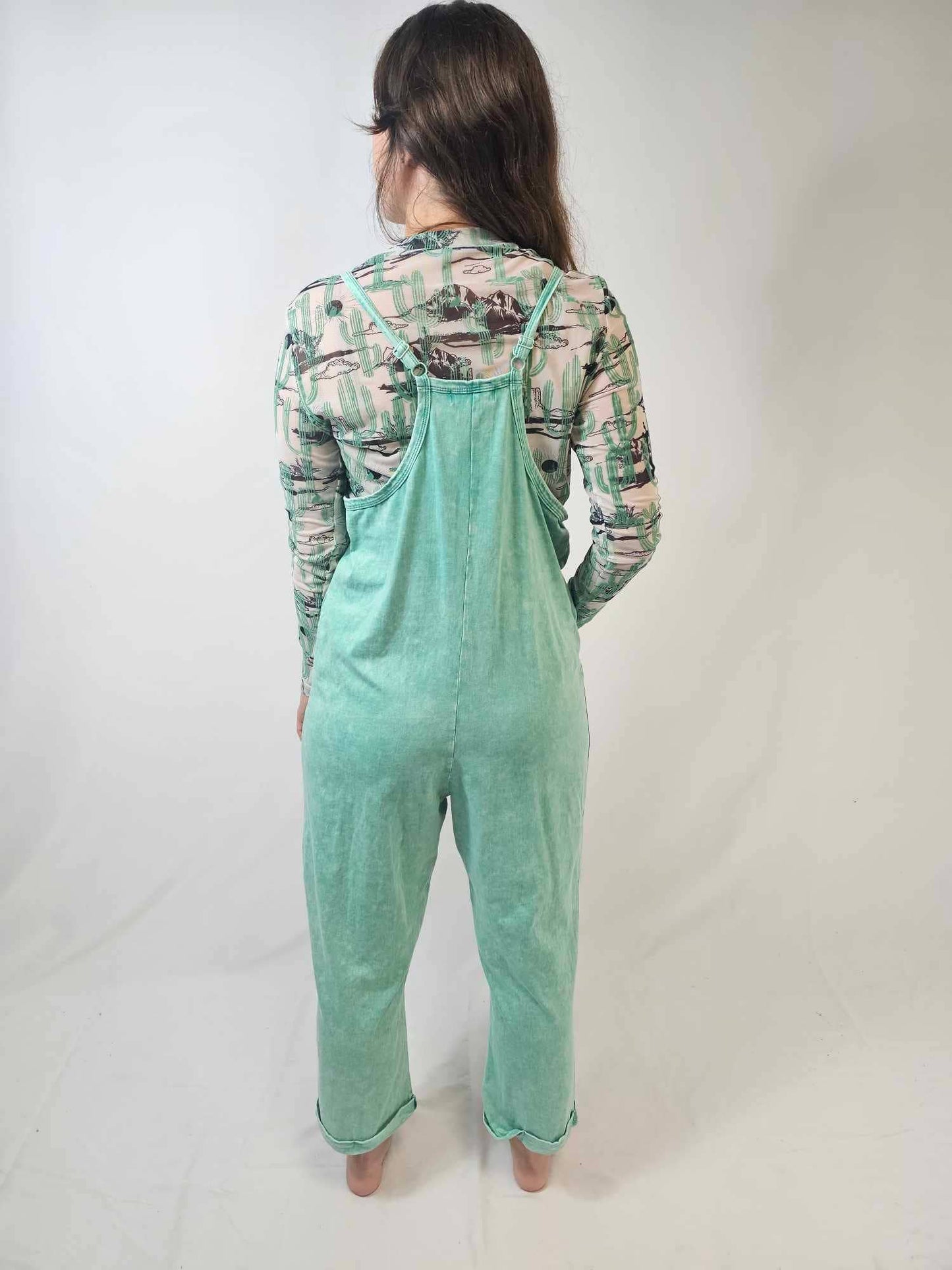 Acid Washed Jumpsuit - Turquoise