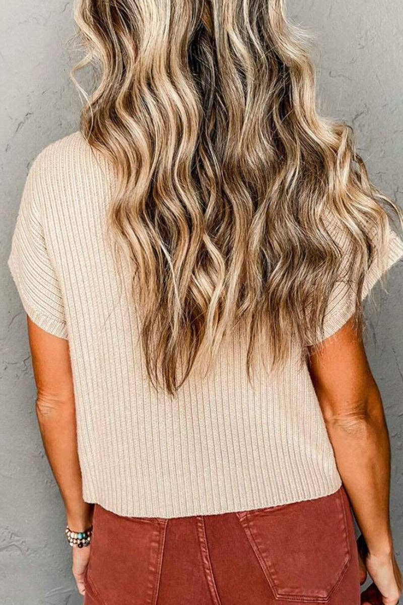 Mccolin - Ribbed Short-Sleeve Mock Neck Sweater