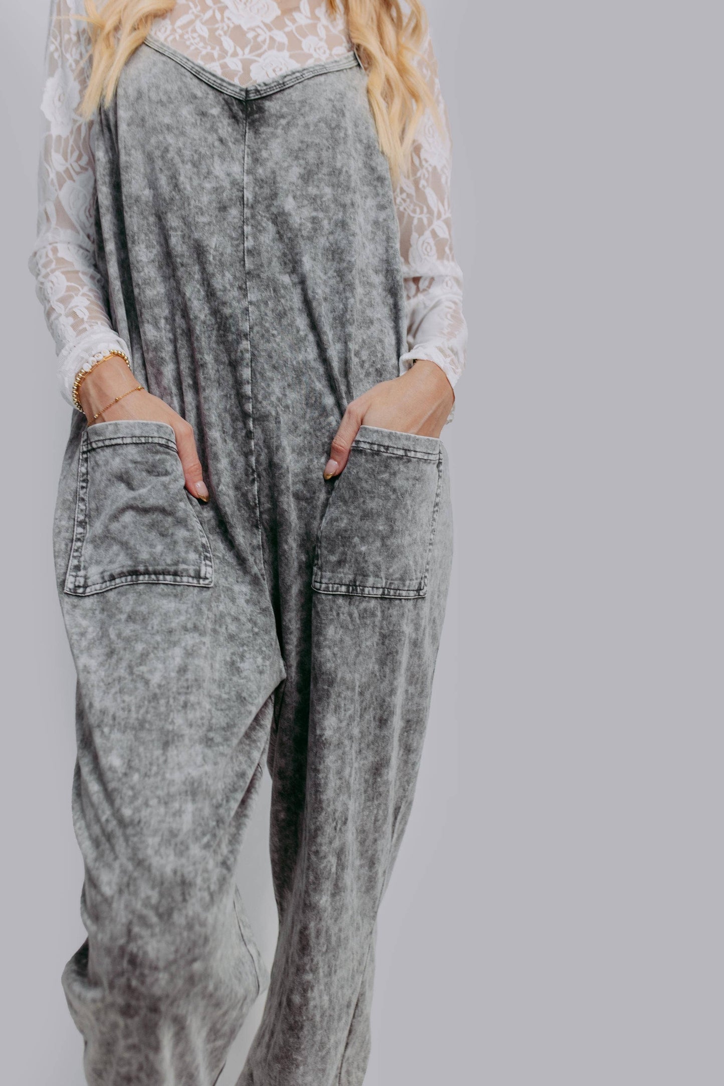 Acid Washed Jumpsuit - Gray