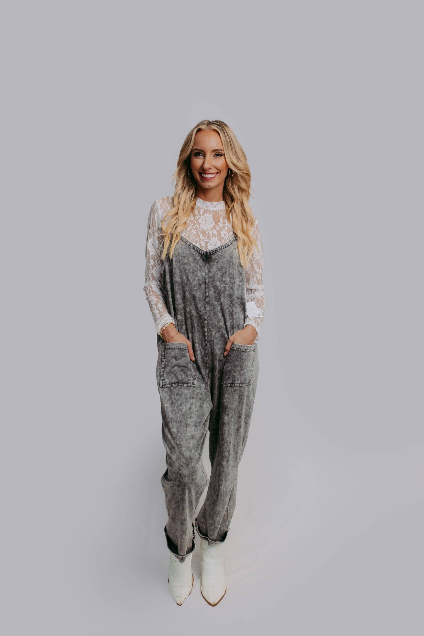 Acid Washed Jumpsuit - Gray