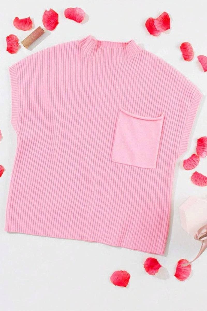 Mccolin - Ribbed Short-Sleeve Mock Neck Sweater