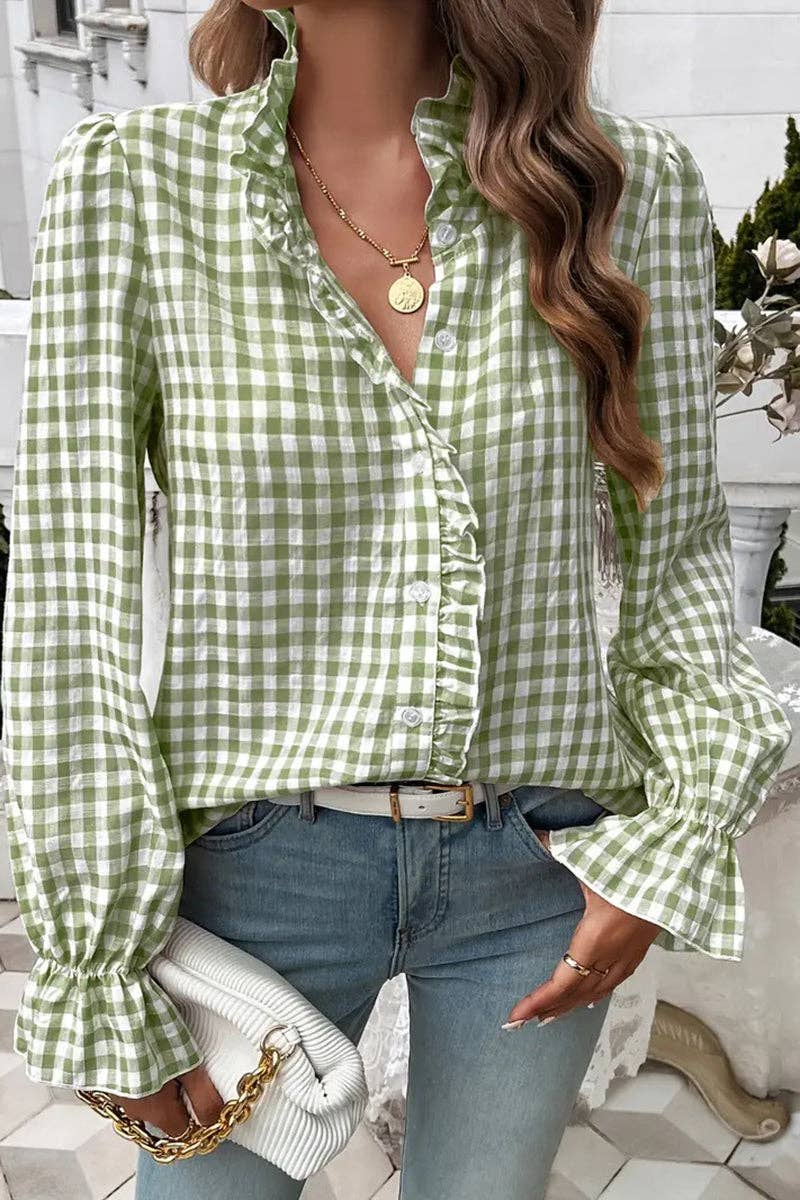 Mccolin - Ruffled Gingham Check Blouse