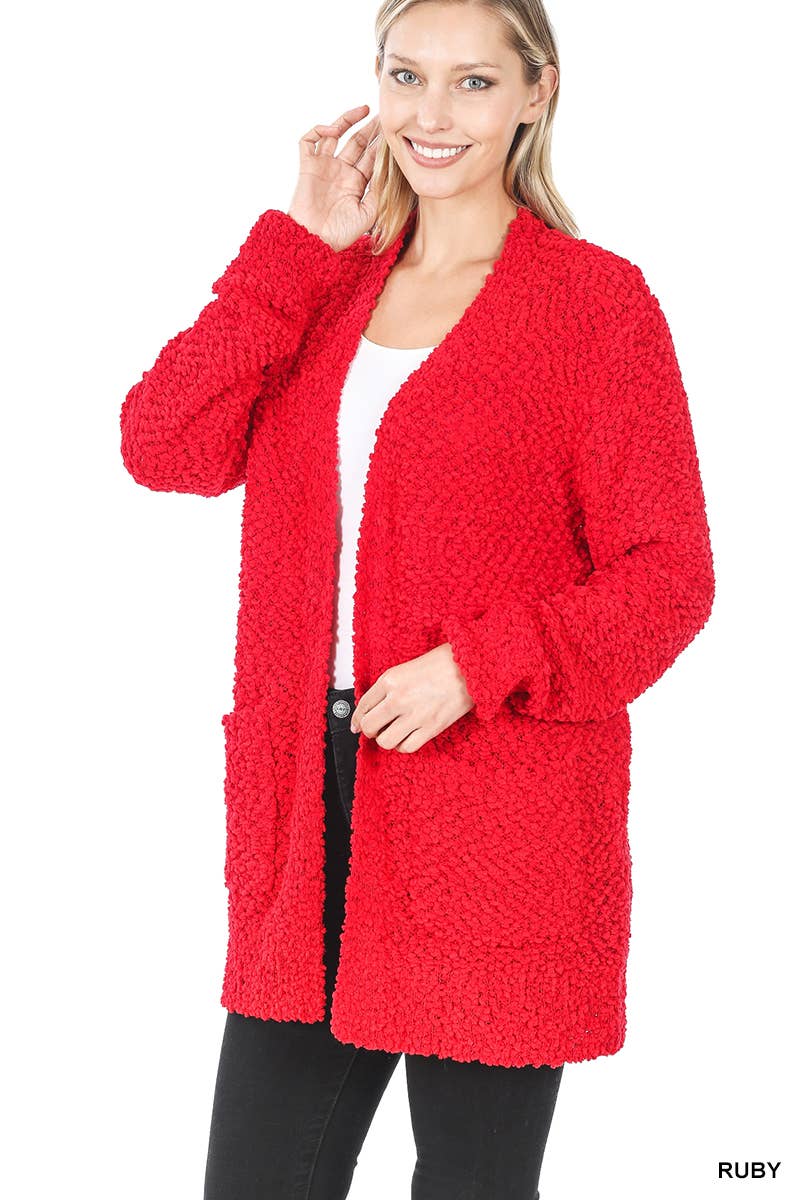 Long Sleeve Popcorn Sweater Cardigan With Pockets