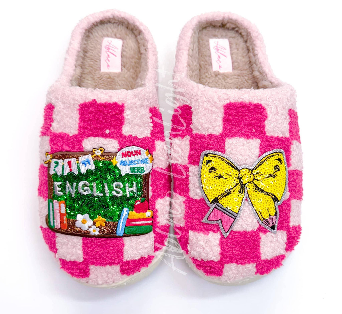 Hot Pink Checkered Warm Slippers
