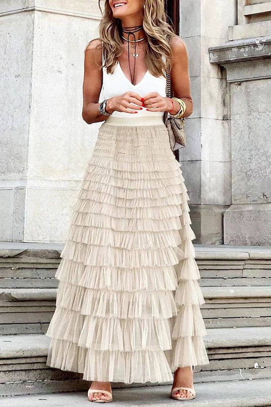Mccolin - Layered Ruffle Maxi Skirt