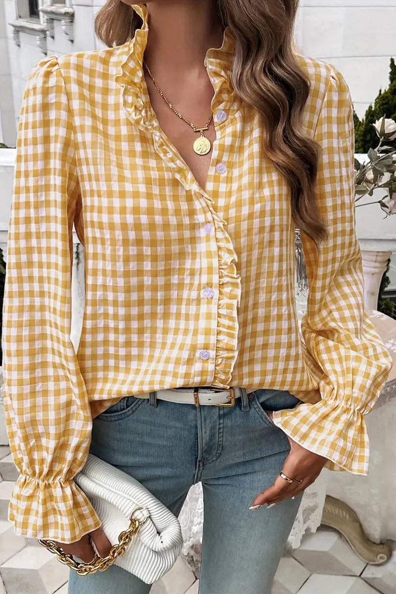 Mccolin - Ruffled Gingham Check Blouse