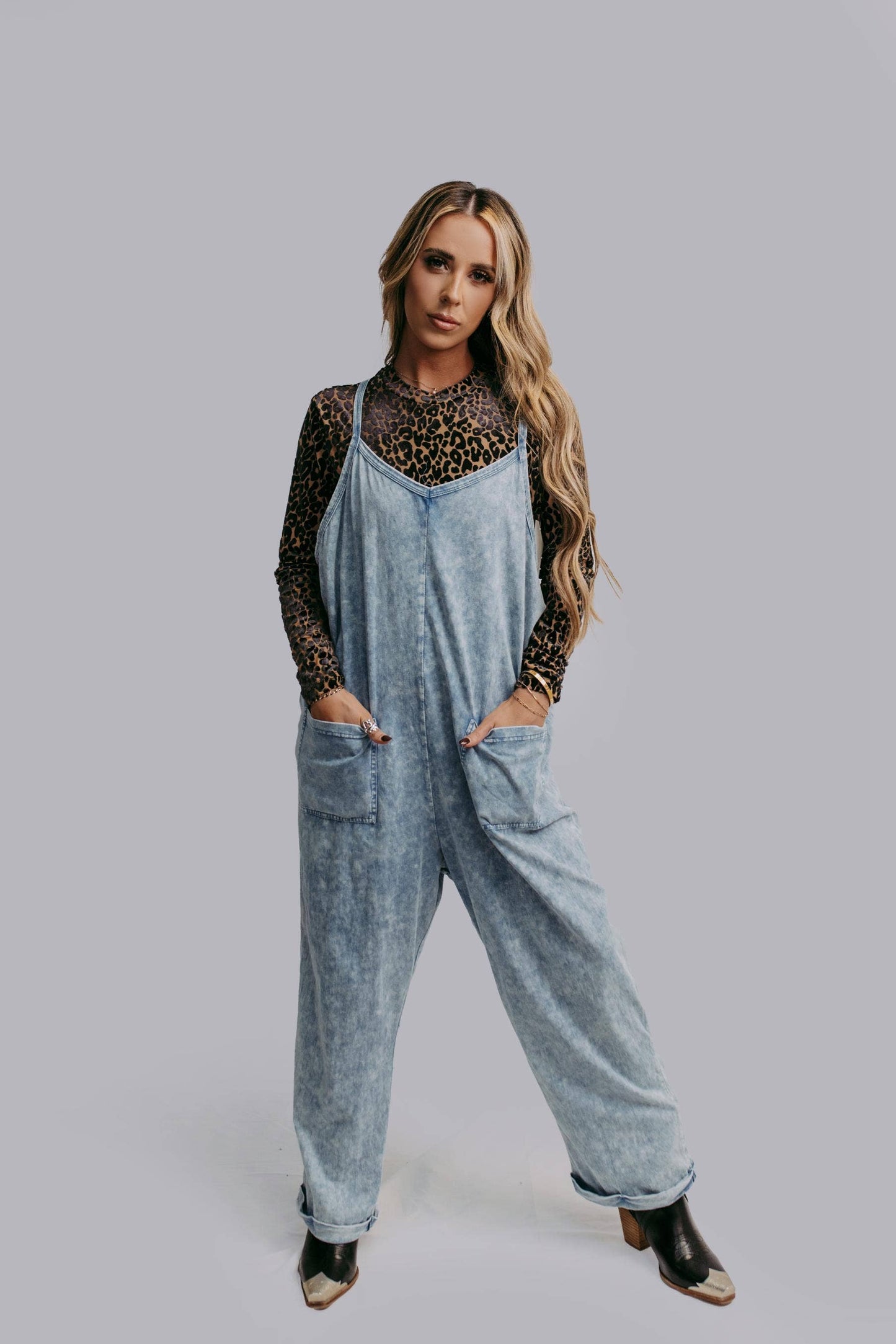Acid Washed Jumpsuit - Blue