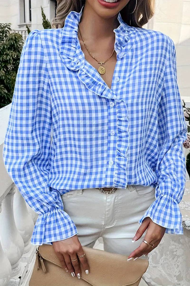 Mccolin - Ruffled Gingham Check Blouse