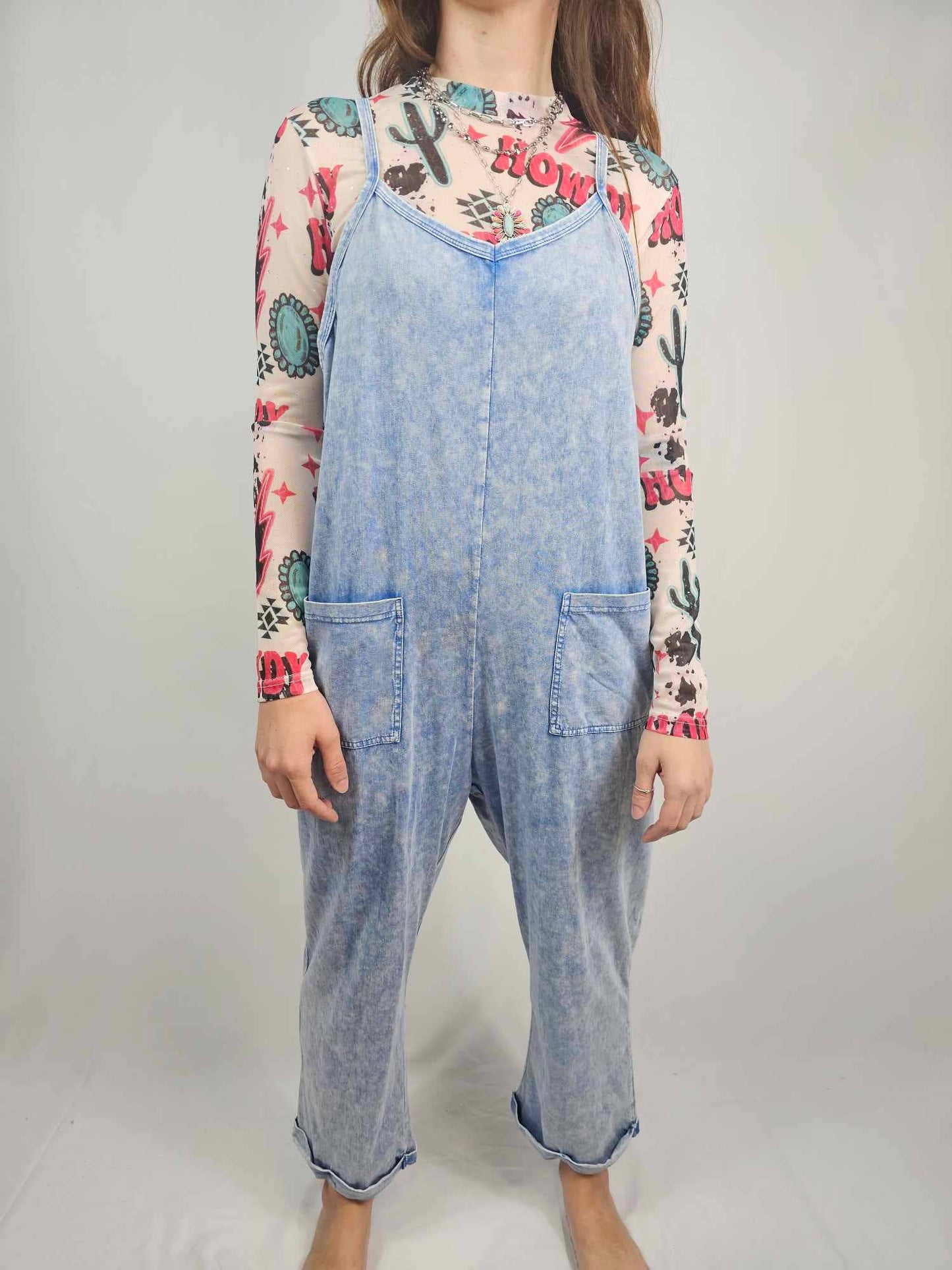 Acid Washed Jumpsuit - Blue