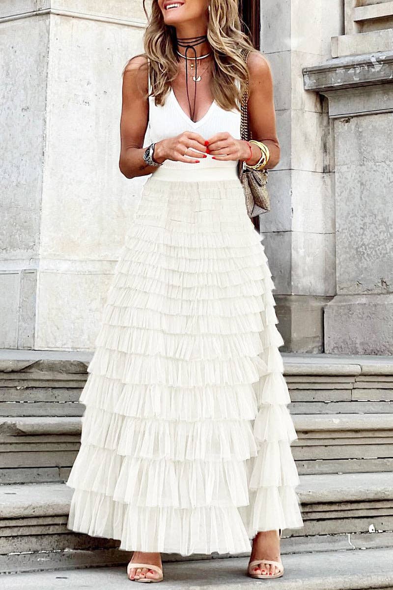 Mccolin - Layered Ruffle Maxi Skirt