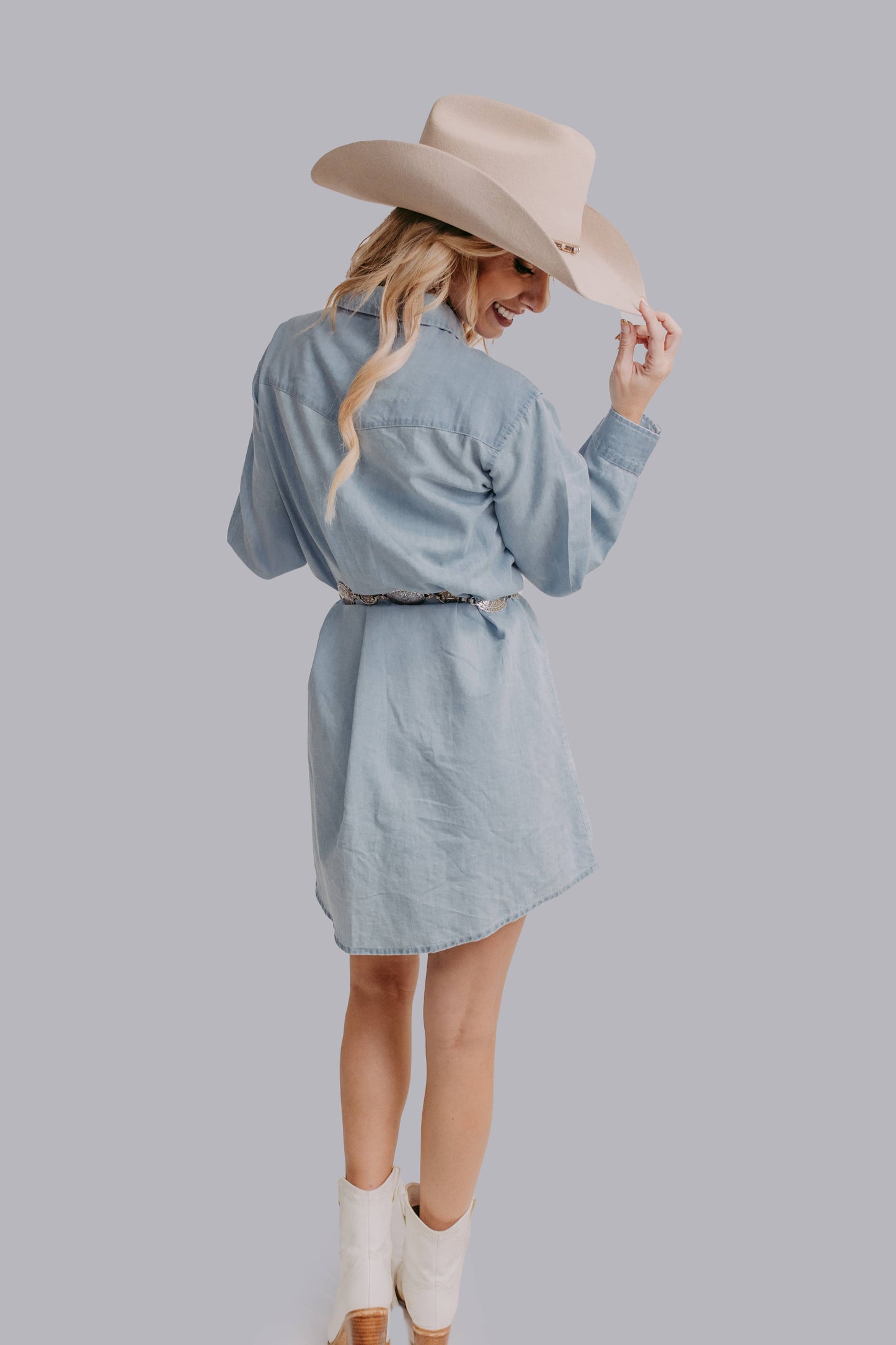 Studded Pearl Snap Shirt Dress