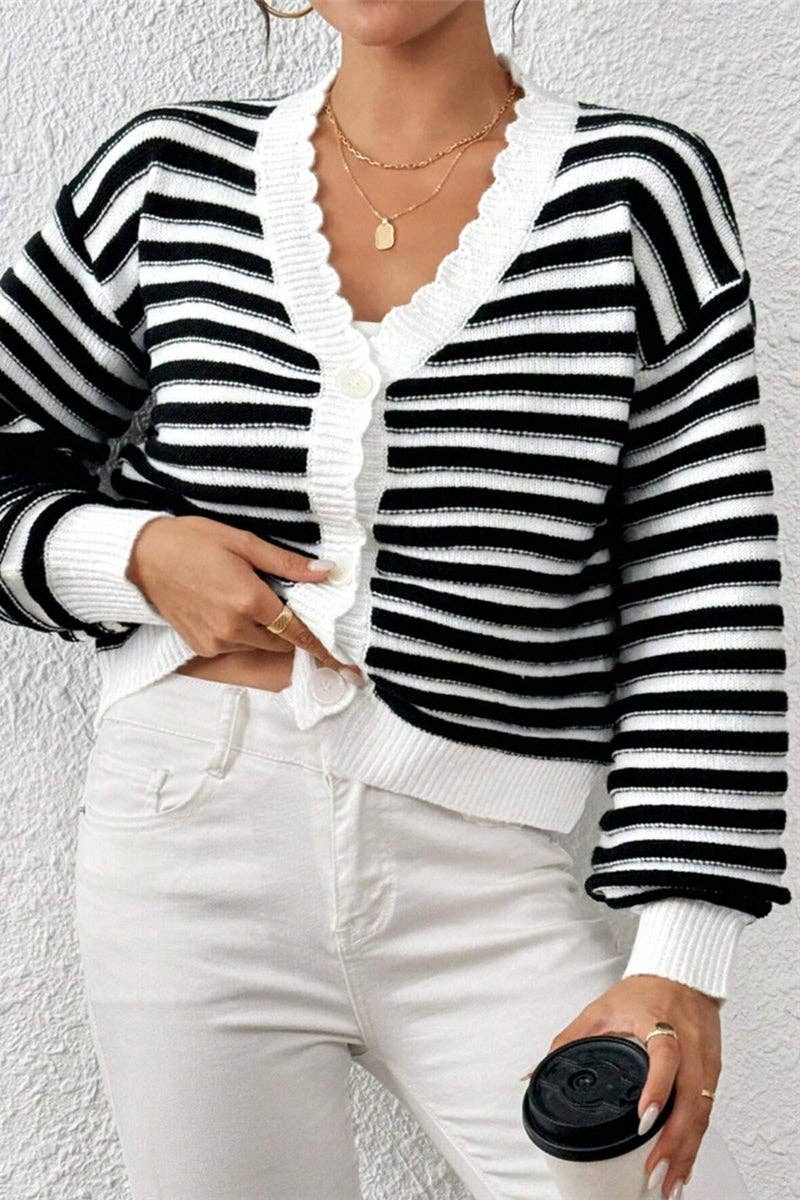Mccolin - Striped Button-Front Cardigan Sweater