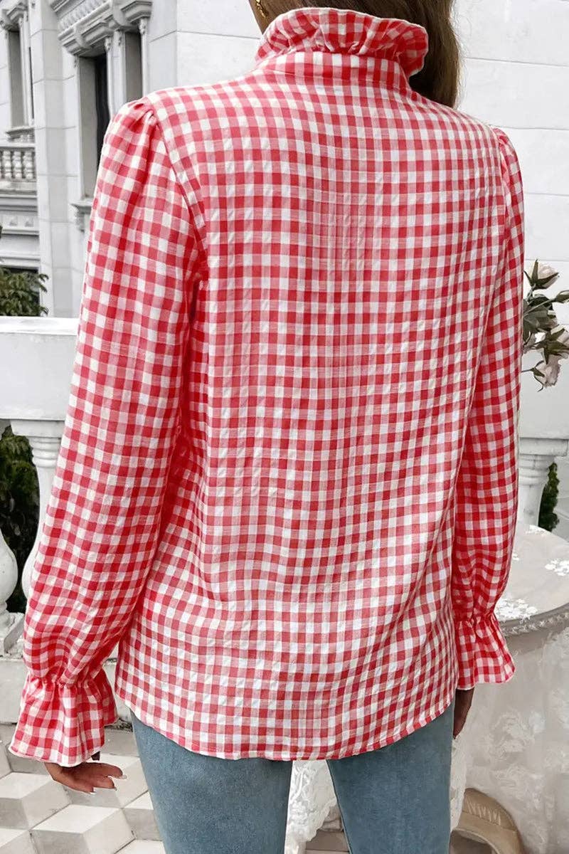 Mccolin - Ruffled Gingham Check Blouse