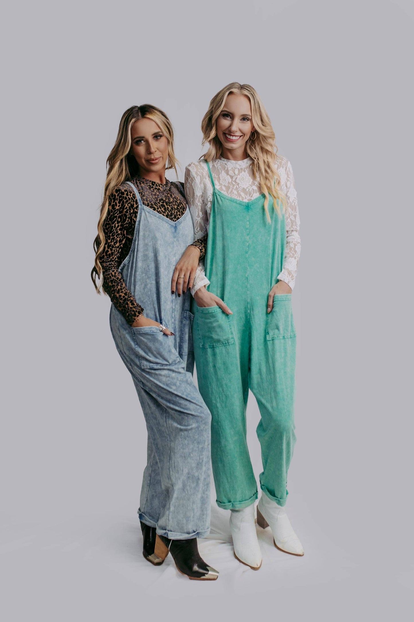 Acid Washed Jumpsuit - Turquoise