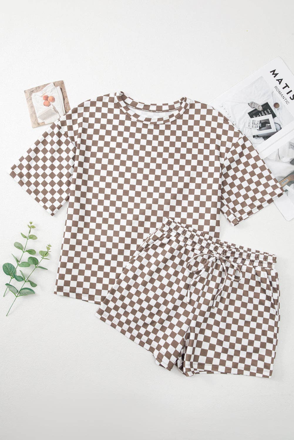 Brown Checker Top and Shorts Set