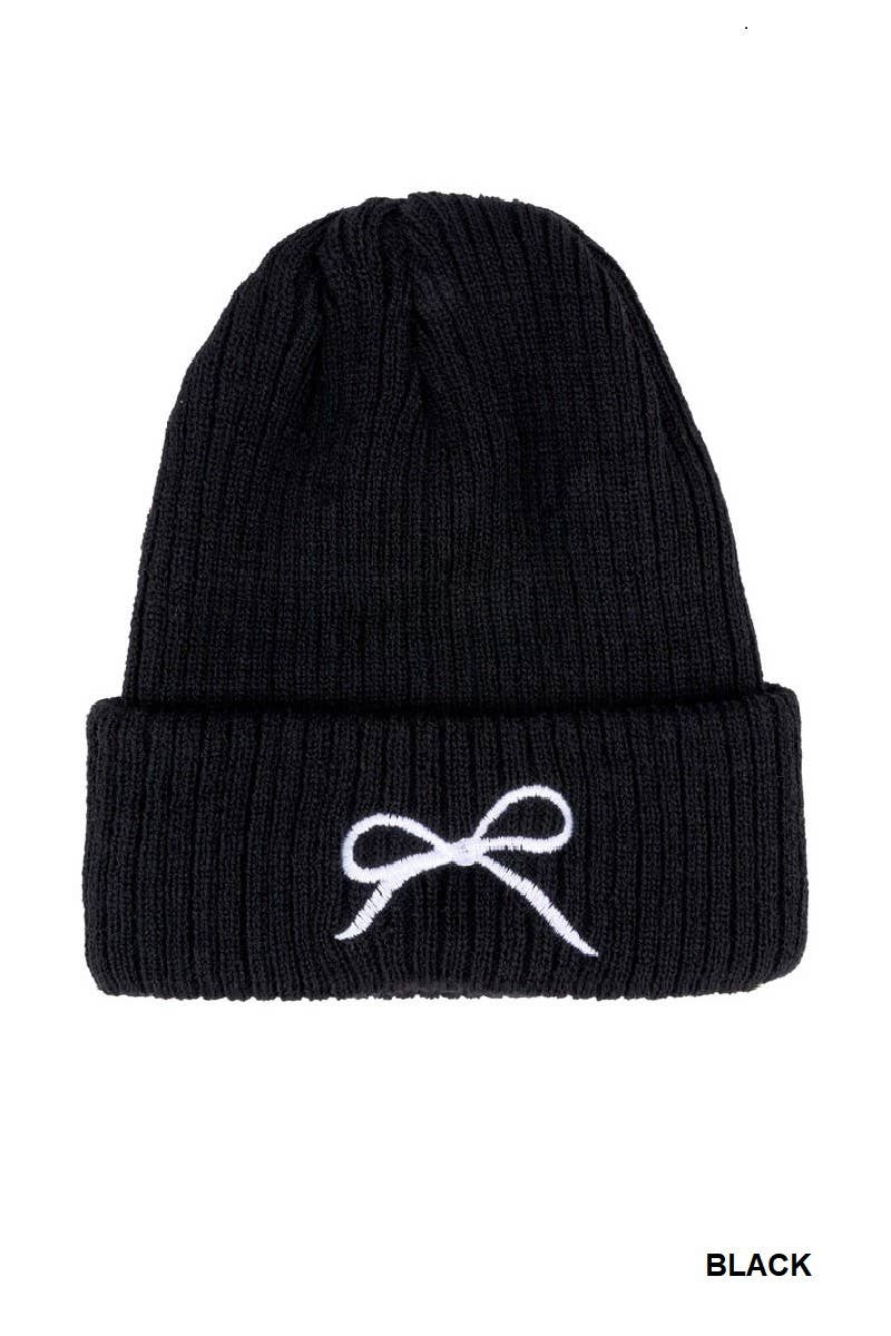 Coquette Bow Embroidered Knitted Beanie