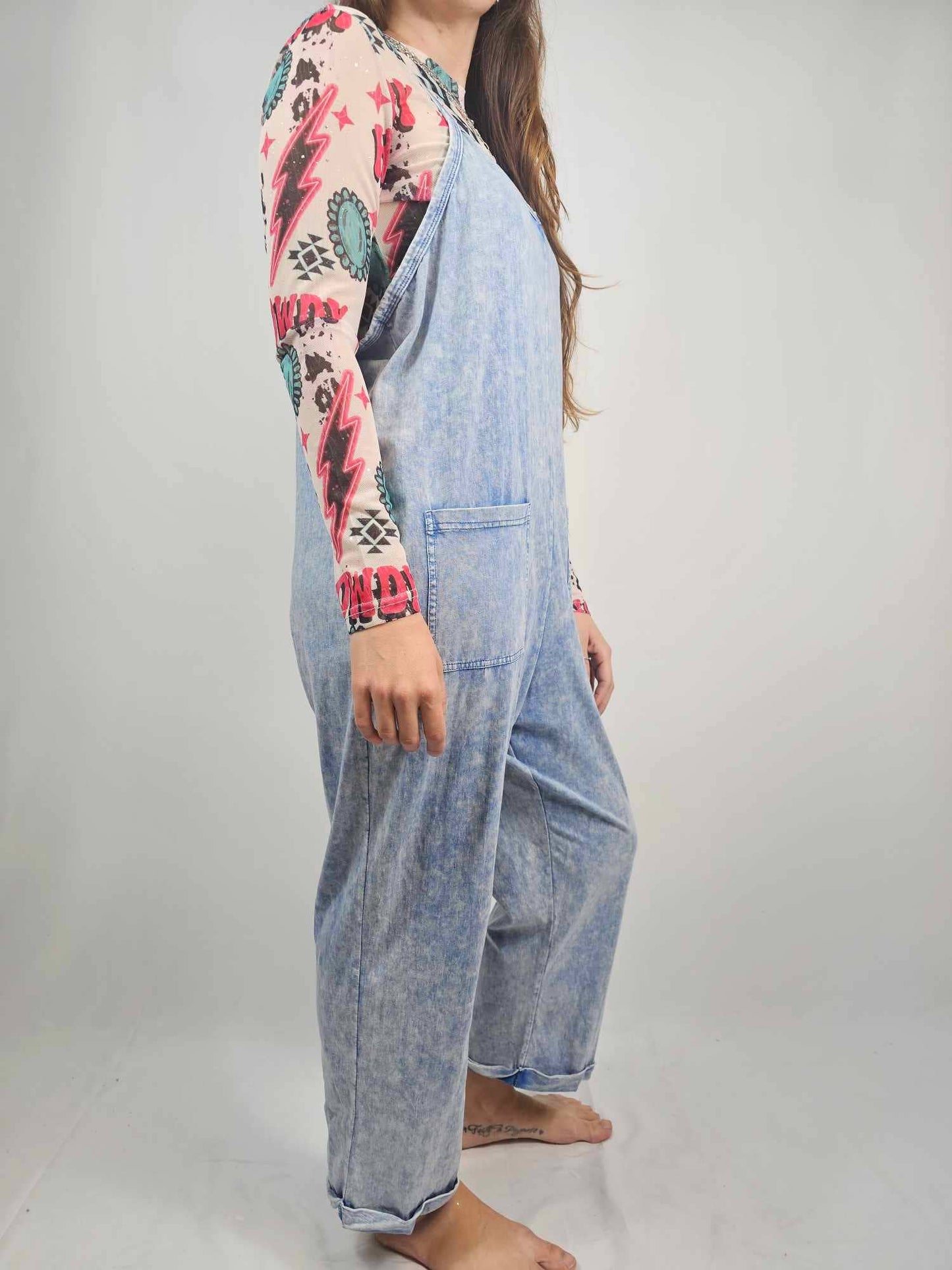 Acid Washed Jumpsuit - Blue