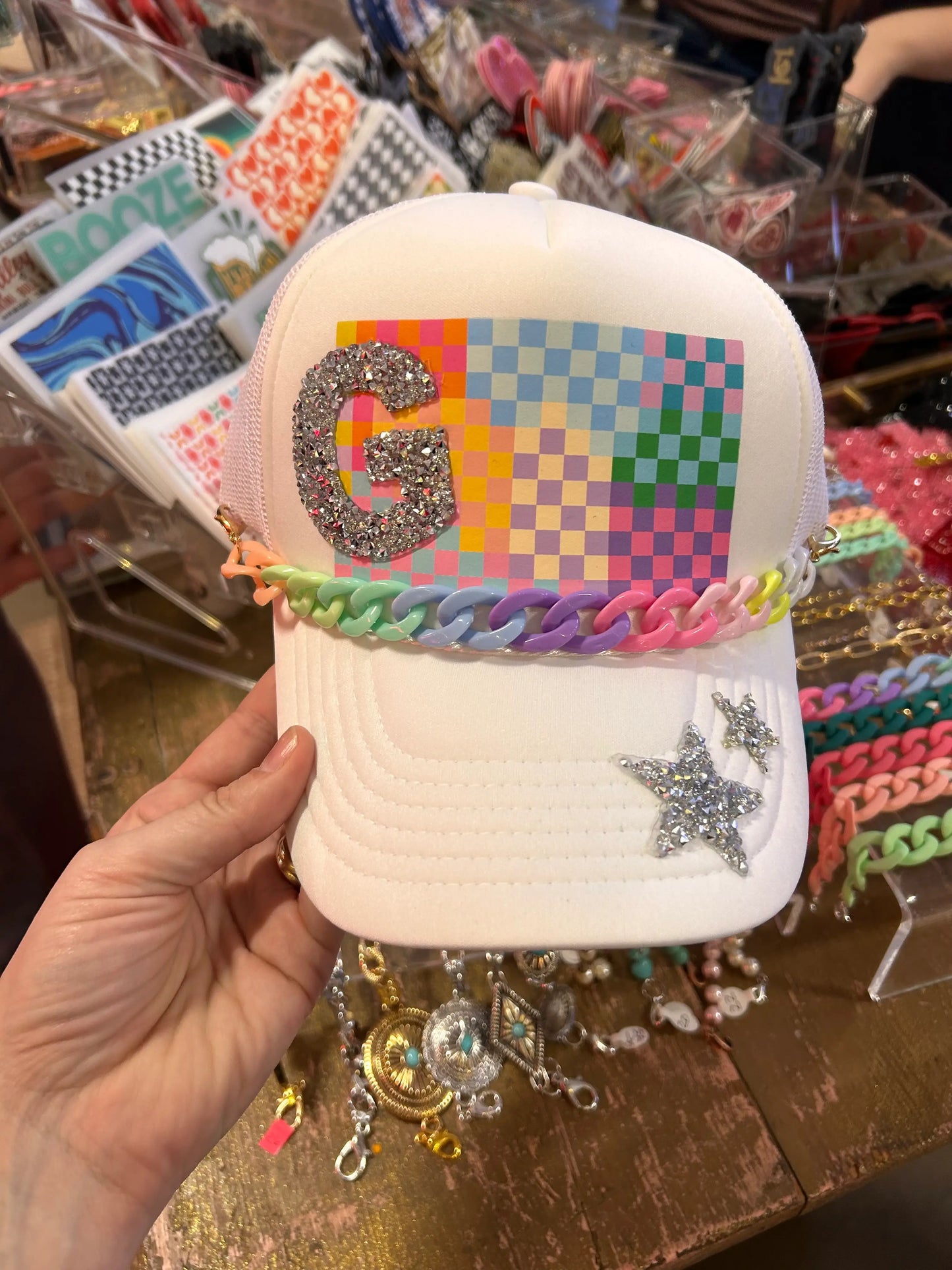 Colorful Checkerboard Pattern Trucker Hat