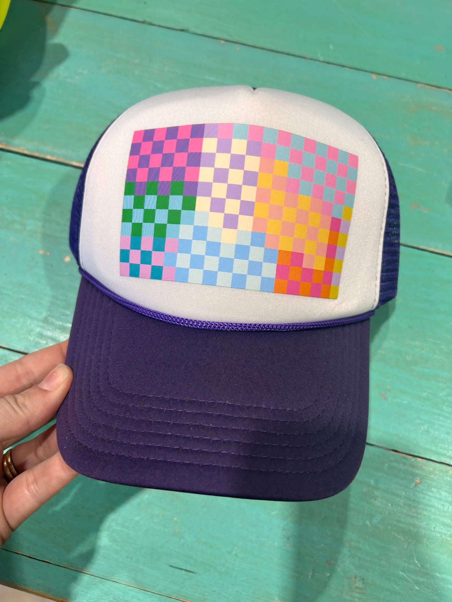 Colorful Checkerboard Pattern Trucker Hat