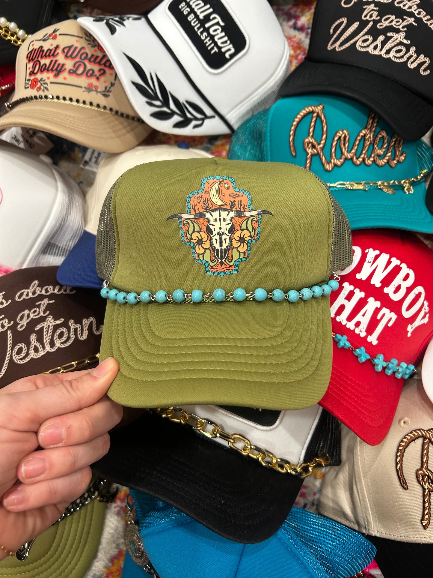 Turquoise Skull Trucker