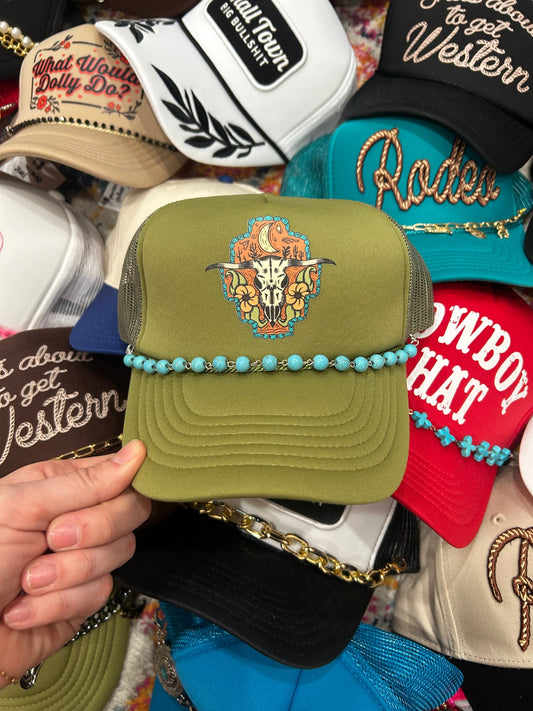 Turquoise Skull Trucker