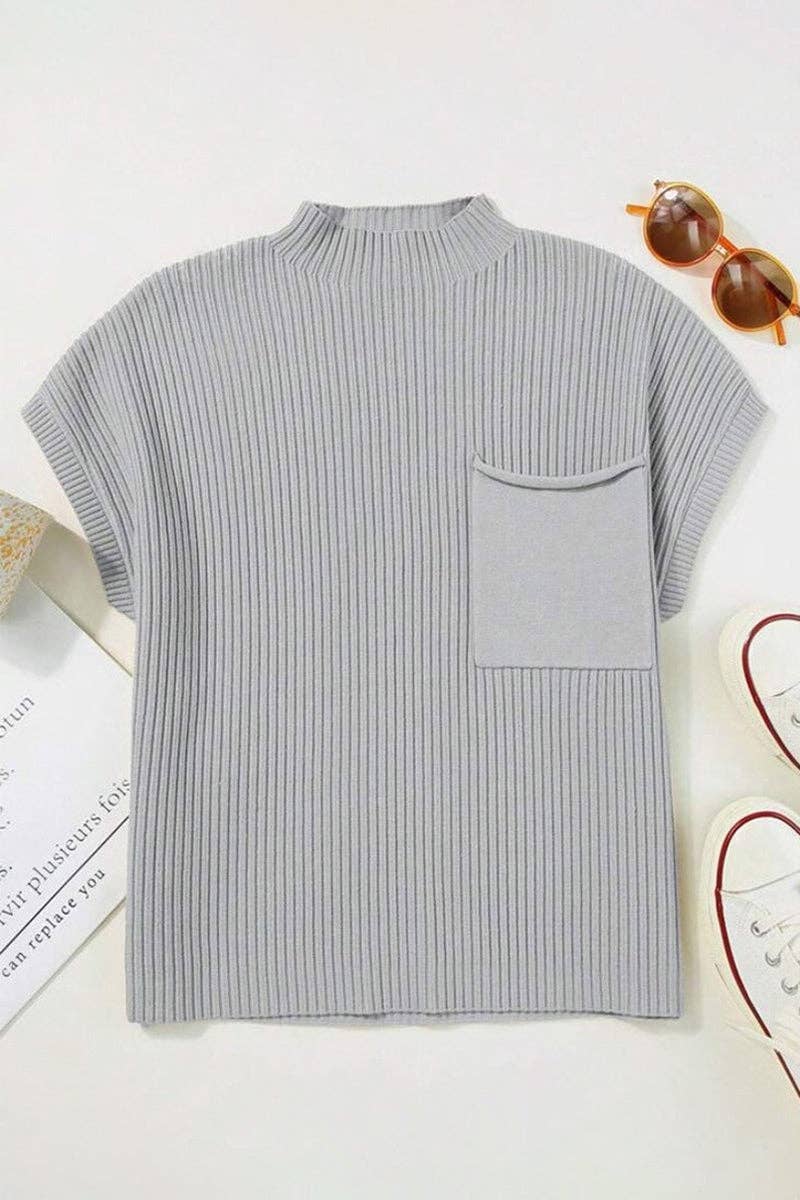 Mccolin - Ribbed Short-Sleeve Mock Neck Sweater