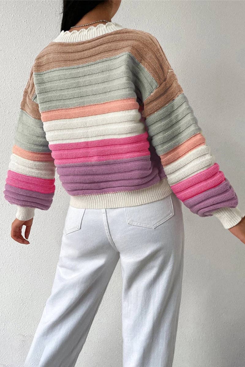 Mccolin - Striped Button-Front Cardigan Sweater