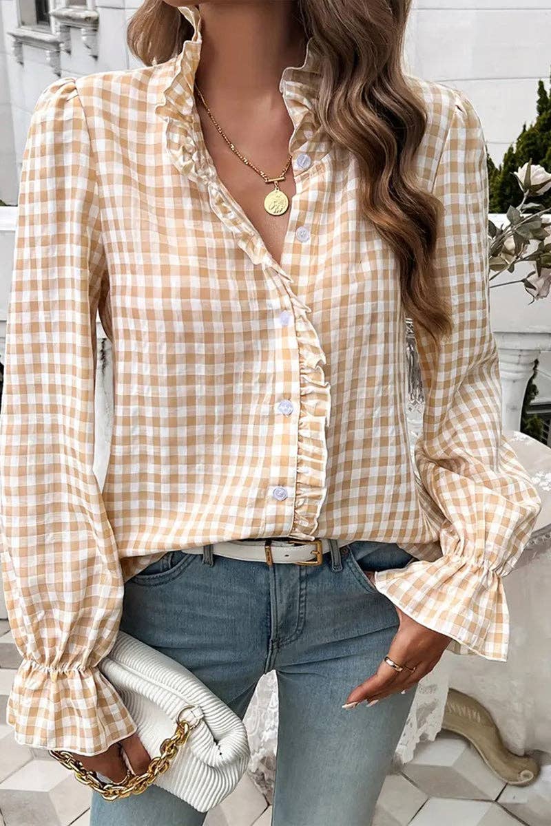 Mccolin - Ruffled Gingham Check Blouse