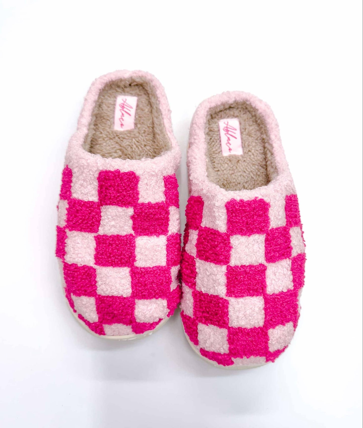 Hot Pink Checkered Warm Slippers