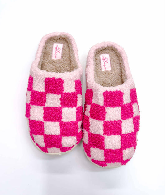 Hot Pink Checkered Warm Slippers