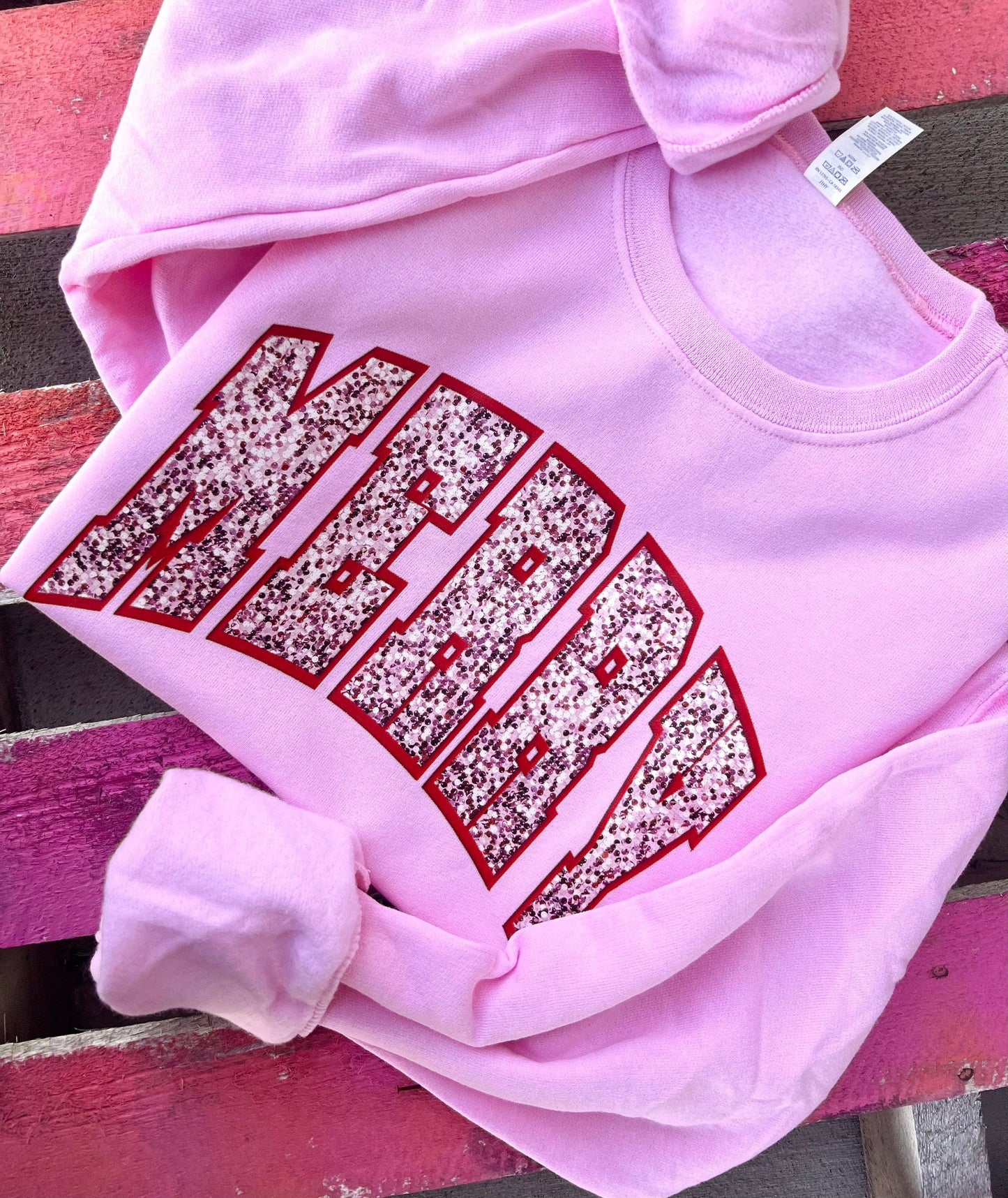 Sequin Merry Christmas -  Pale Pink Sweatshirt 🎄