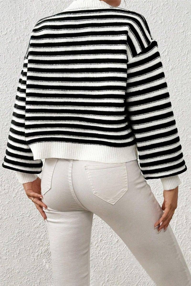 Mccolin - Striped Button-Front Cardigan Sweater