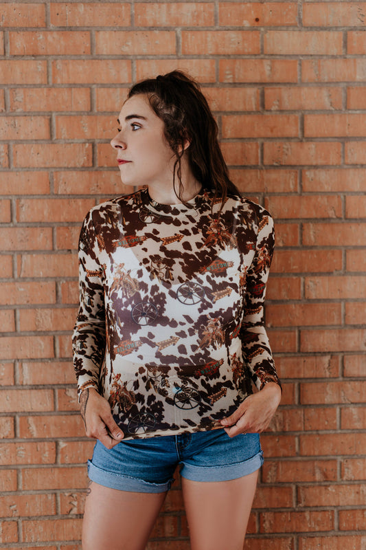 🐮 Cowhide Buckaroo Mesh Top